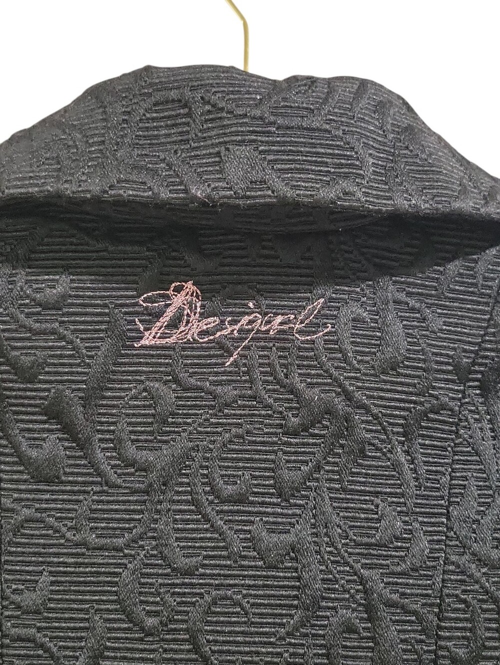 Desigual Girls 5/6 Y Black Embossed Designer Pea Coat Embroidered Flawed - Picture 4 of 16
